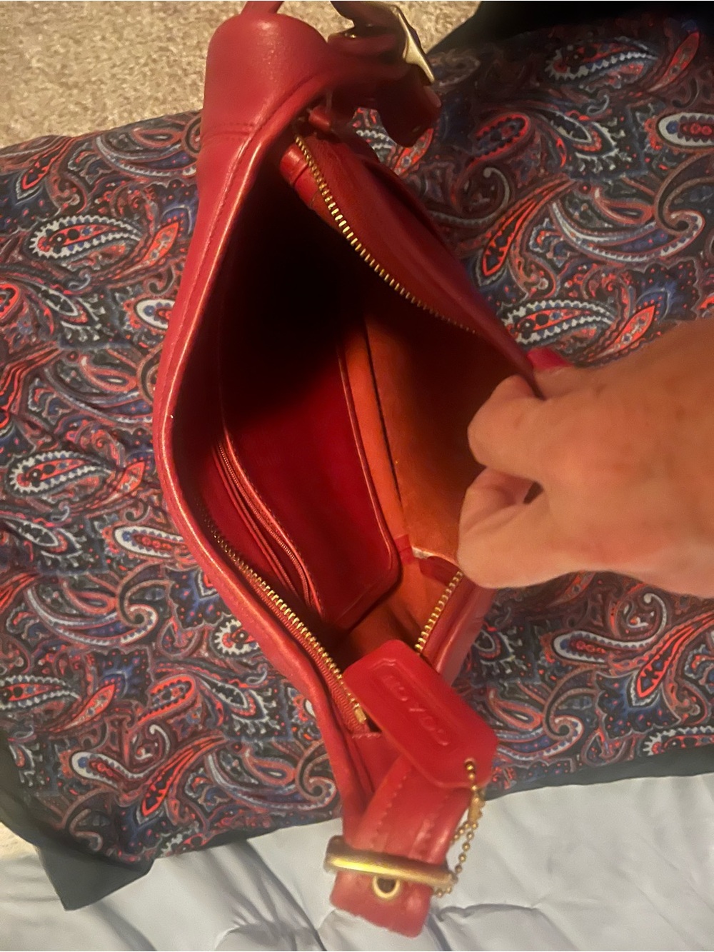 Coach Red Leather Shoulder Bag - Classic Women's Tote - Picture 3 of 4